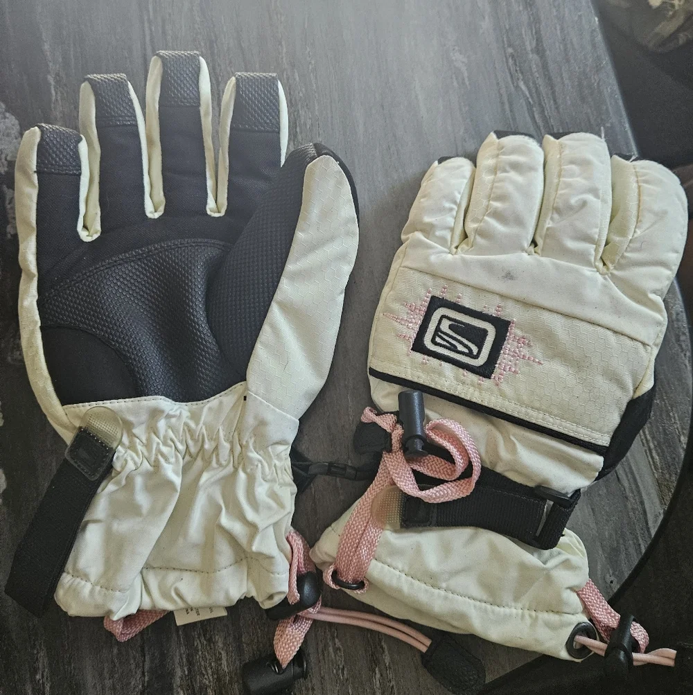 Scott USA Vintage Cream & Black Waterproof Ski Gloves - Pink Accents